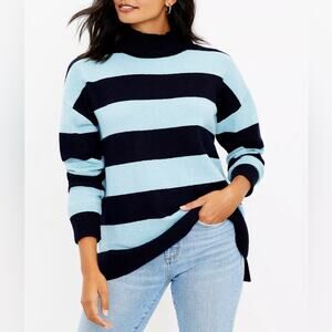 Loft Navy and Light Blue Striped Tunic Sweater Size M